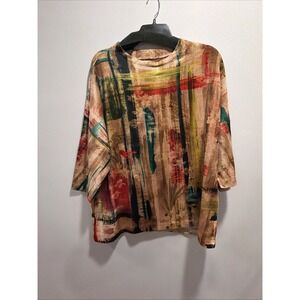 Ali Miles NWT 1X Plus Size Tunic Top Blouse Beige Brushstroke Velour Pattern